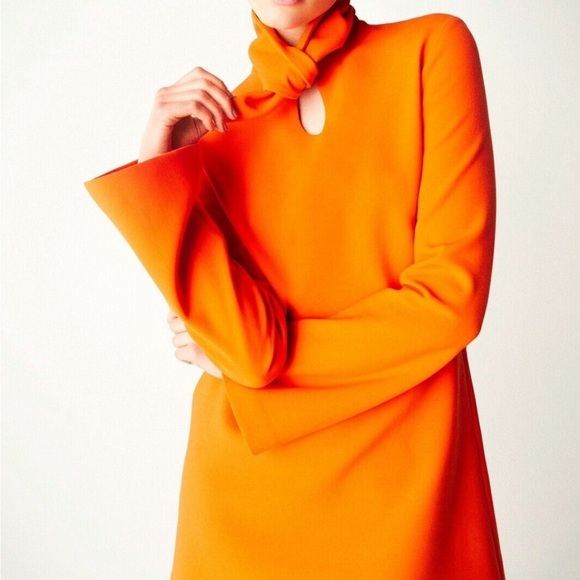ZARA Tied Neon Orange Mini Dress BNWT - Picture 6 of 8